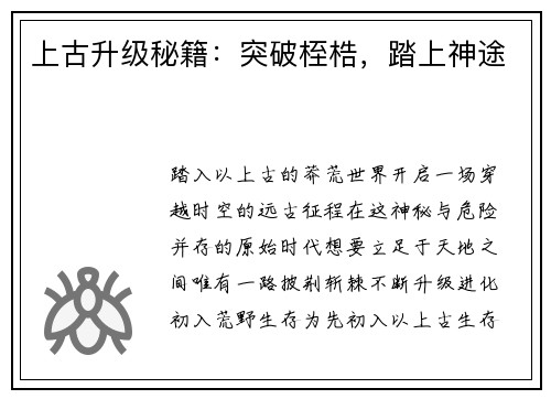上古升级秘籍：突破桎梏，踏上神途